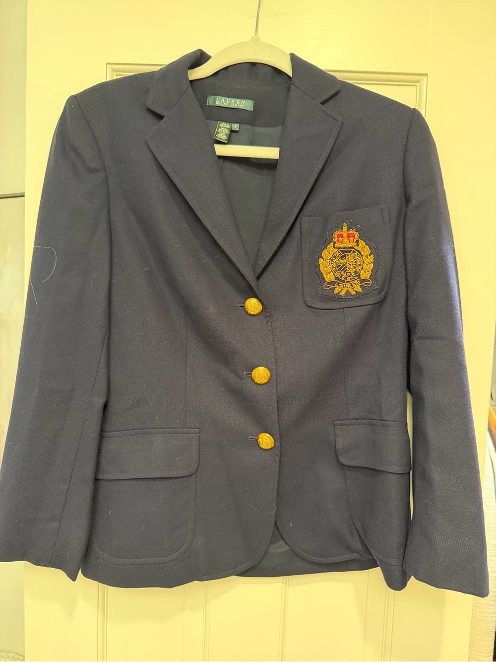 Vintage 100% wool Ralph Lauren Navy Crest Blazer with Gold Buttons